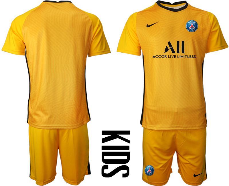 2021 Paris Saint-Germain yellow goalkeeper kids soccer jerseys->youth soccer jersey->Youth Jersey